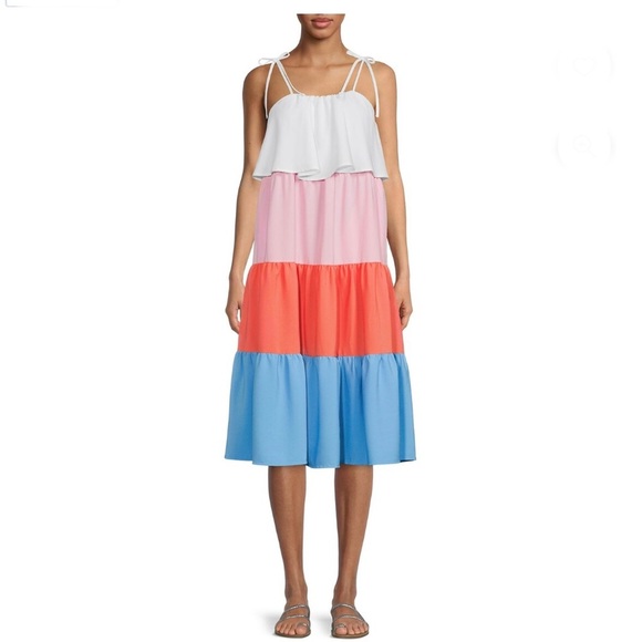 White Colorblock shoulder tie flounce‎ bodice Sleeveless resort dress size XXL - Picture 3 of 6